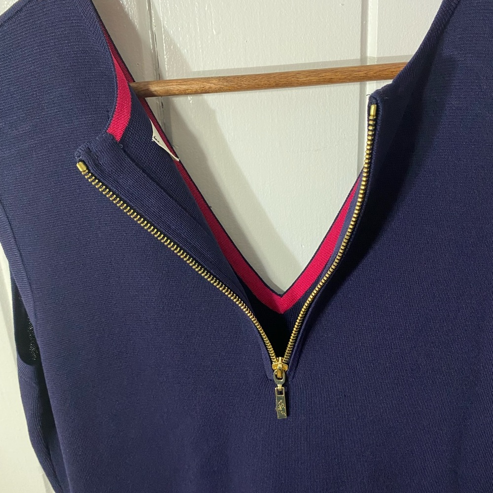 ELIZA J KNIT FIT & FLARE DRESS, SIZE L Navy Dark Blue Gold Zipper - Picture 5 of 15